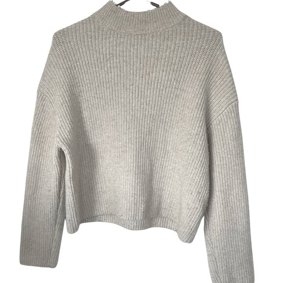 H&M Sweater Womens Size XS Oversized Beaded Cropped High Neck Nude - Picture 1 of 4